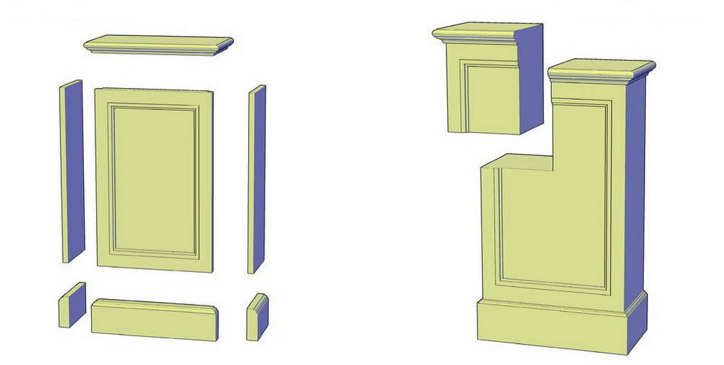 disegno di un basamento scatolato e a massello