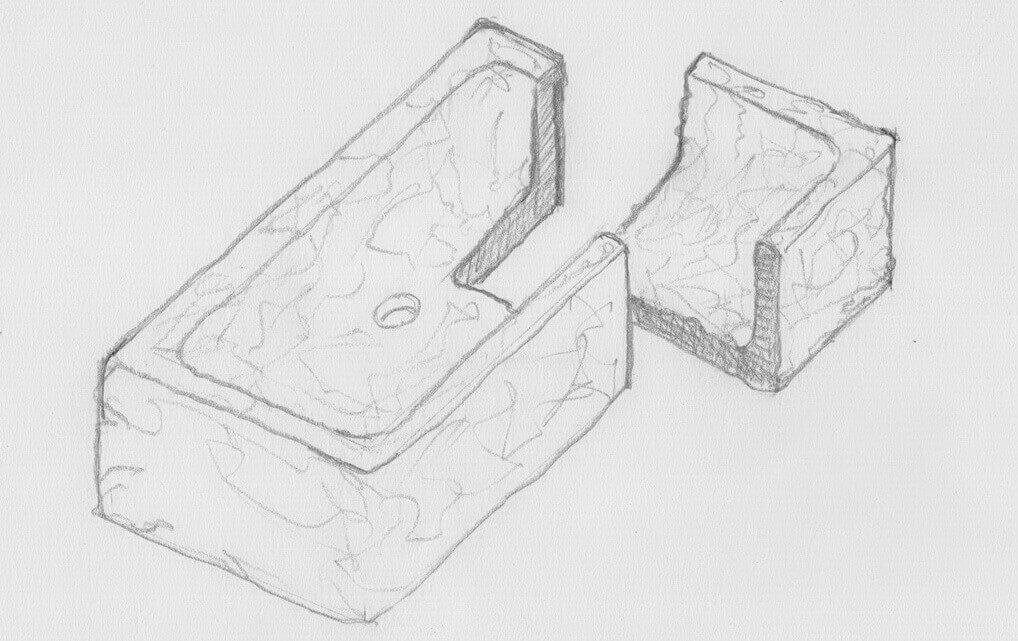 disegno di un lavabo in marmo a massello disegno con sezione di un lavabo in marmo a massello