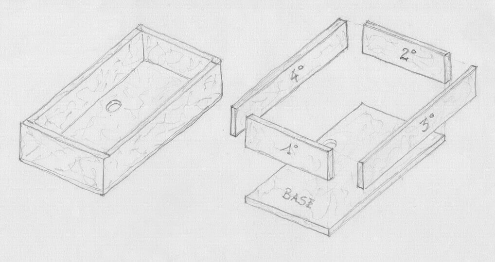 disegno di un lavello in marmo scatolato