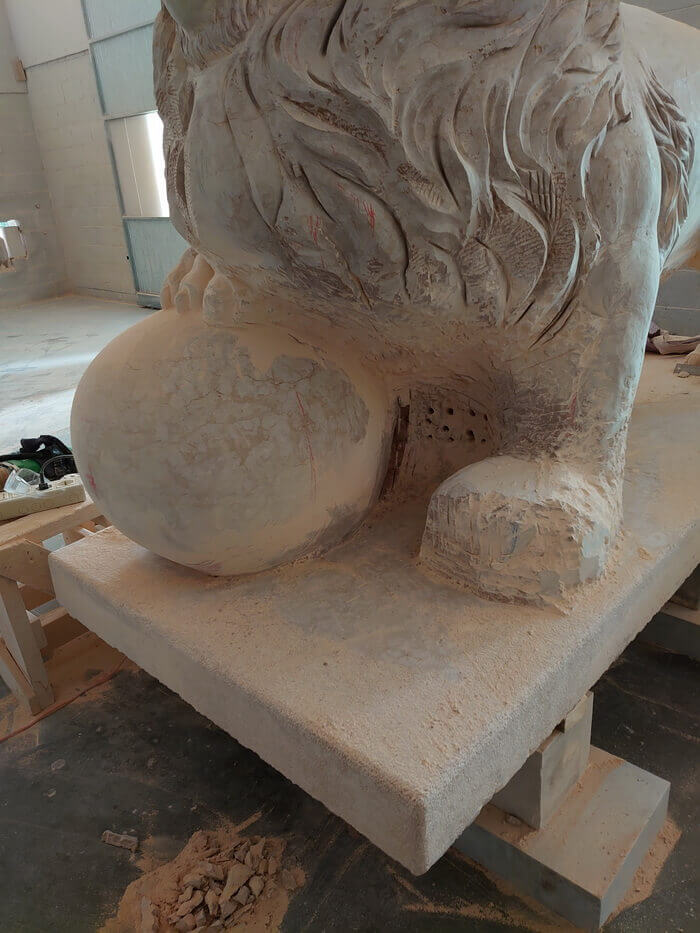 Winged lion artistic marble sculpture - working progress